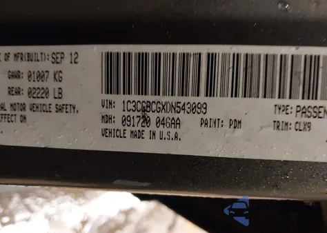 2013 Chrysler 200 Limited from USA, damaged, VIN 1C3CCBCGXDN543099